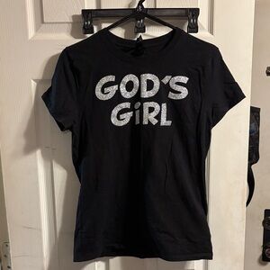 Hanes Black Short-Sleeve Tee with Silver Glitter "God's Girl" Graphic